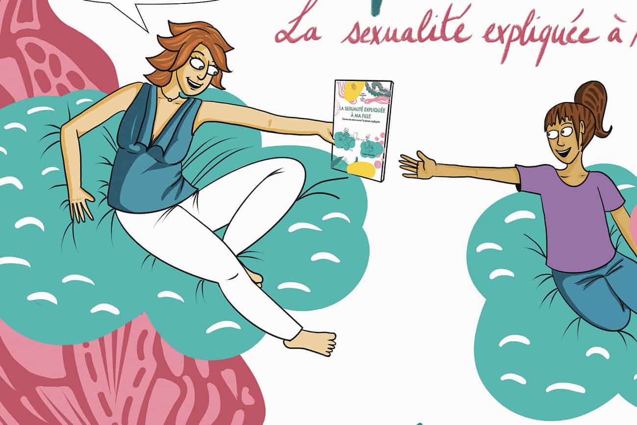 TRIBUNE : « Maman à Barcelone, comment j'ai décidé de parler de sexualité à mes enfants » 7 Illustration d'une mère et sa fille discutant de sexualité, symbolisant l'importance de l'éducation sexuelle à Barcelone.