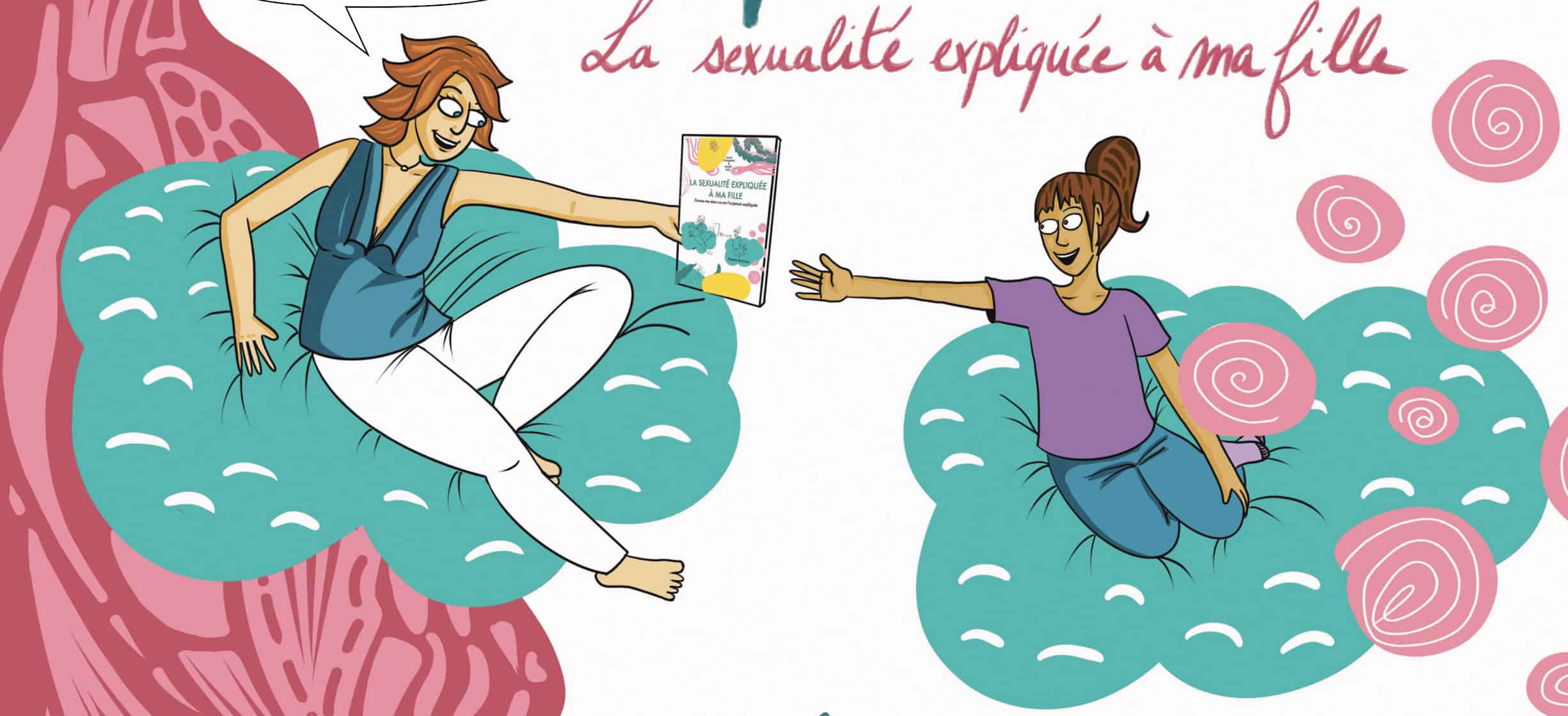 Illustration d'une mère et sa fille discutant de sexualité, symbolisant l'importance de l'éducation sexuelle à Barcelone.