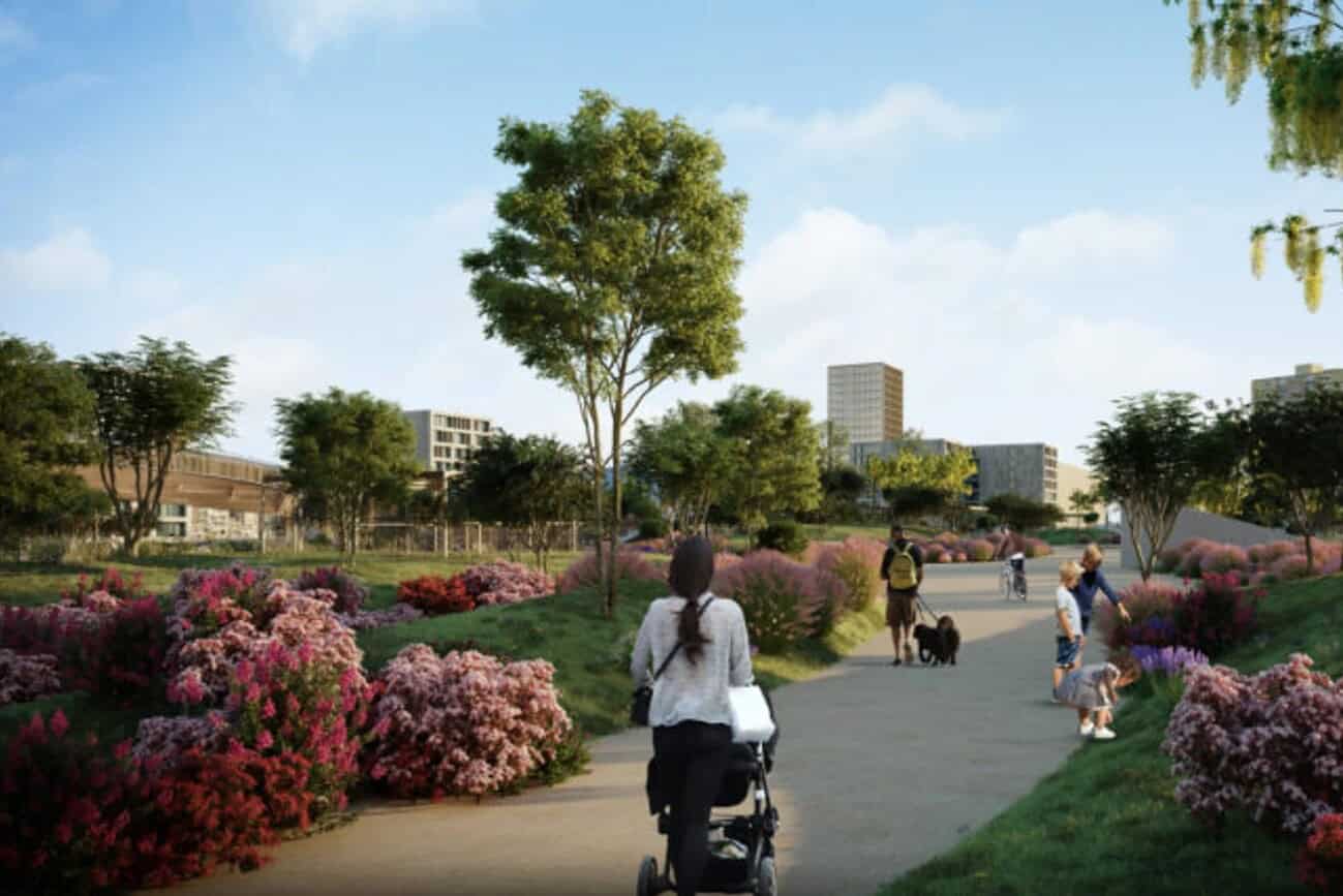 Barcelone : un nouveau parc de 4 km, deux fois plus grand que la Ciutadella 5 projection parc barcelone sagrera femme et enfant