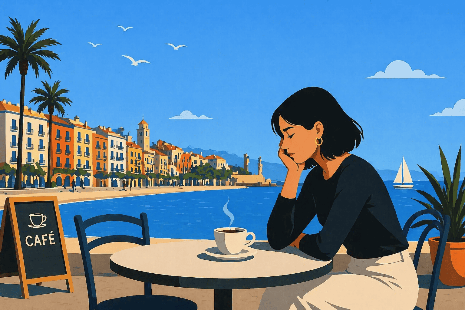illustration cafe espagne femme
