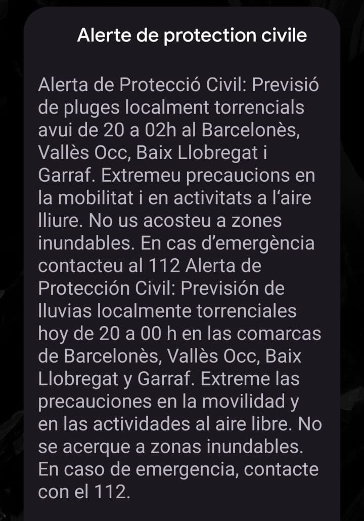 Nouvelle alerte pour pluies intenses à Barcelone 1 927e573d c7b0 4d8e b8fb d413f342dd79
